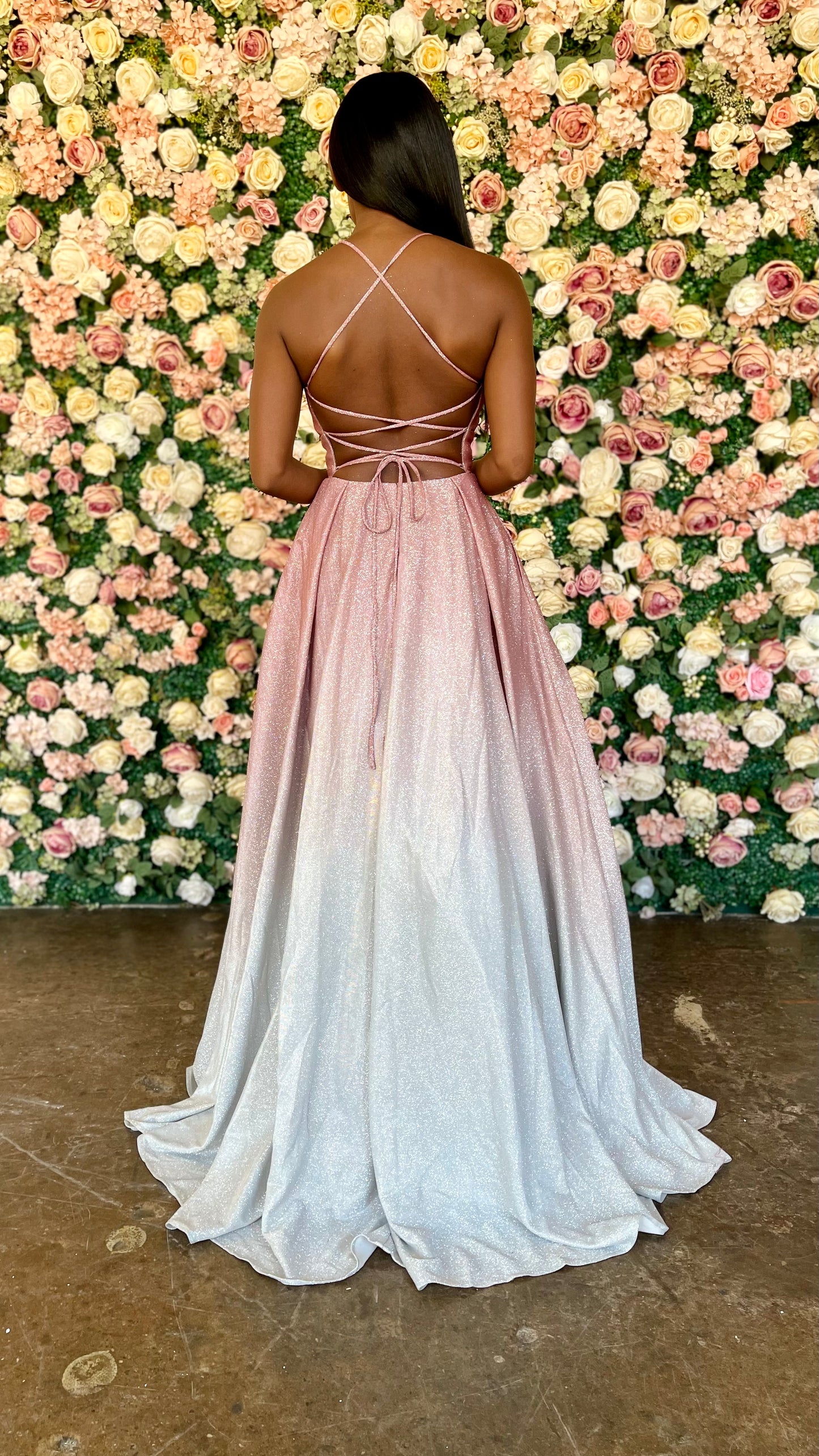 Lace up Glitter Ombré Ball Gown