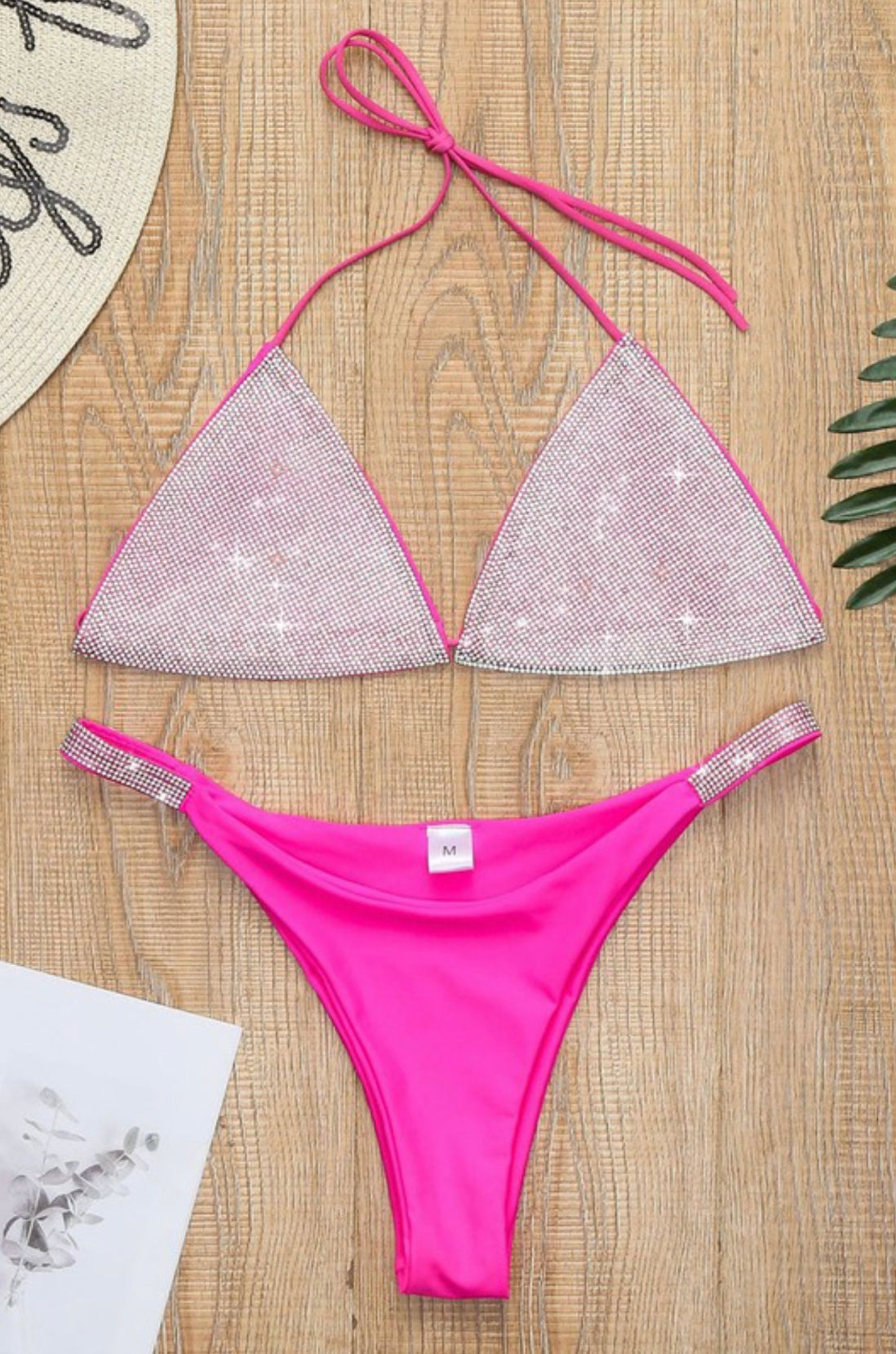 Rhinestone Halter Neck Bikini