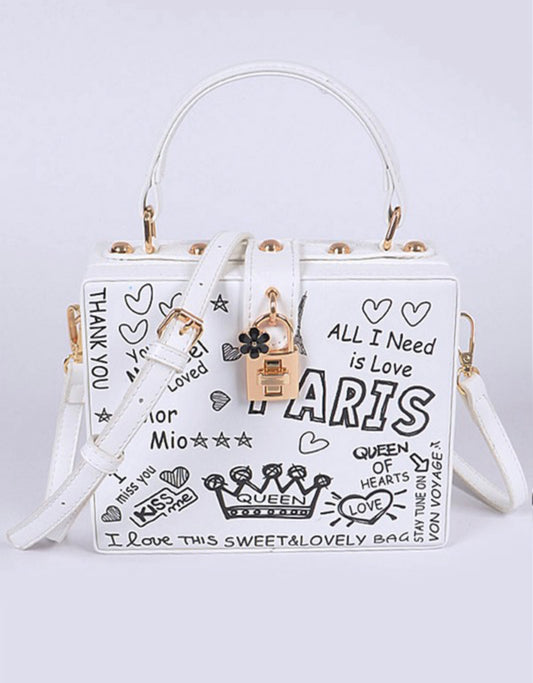 Love Paris Graffiti Boxy Clutch